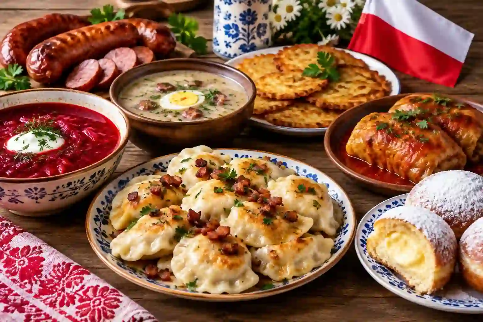 Infographic chart showing top 10 Polish foods list with protein and carb macros for sports nutrition.