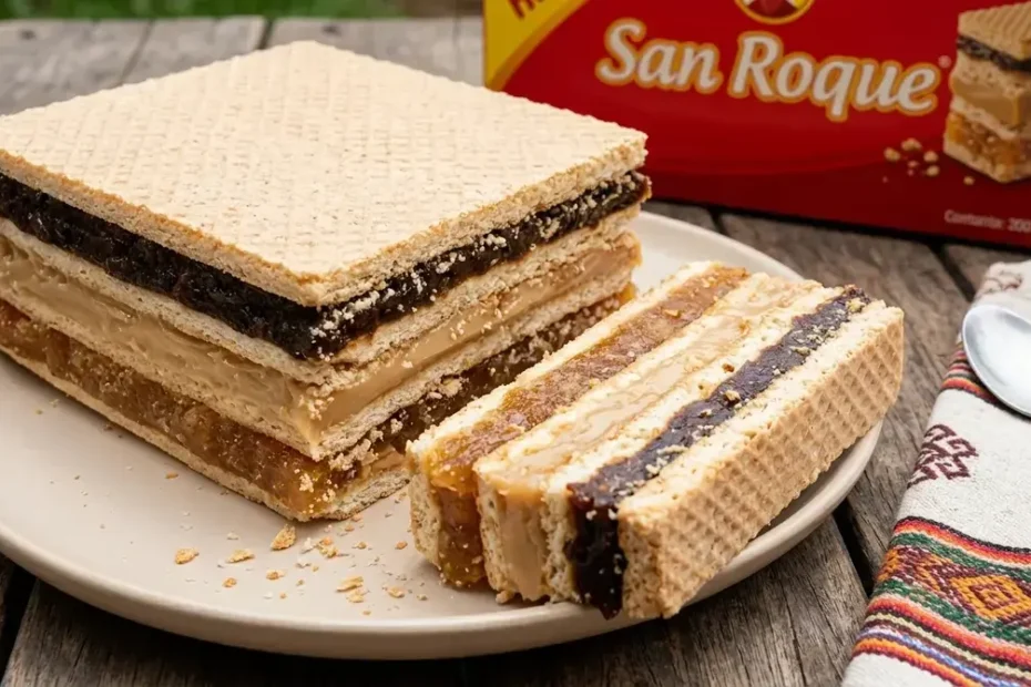 Freshly baked traditional Peruvian King Kong dulce de leche dessert layered with manjarblanco and jam
